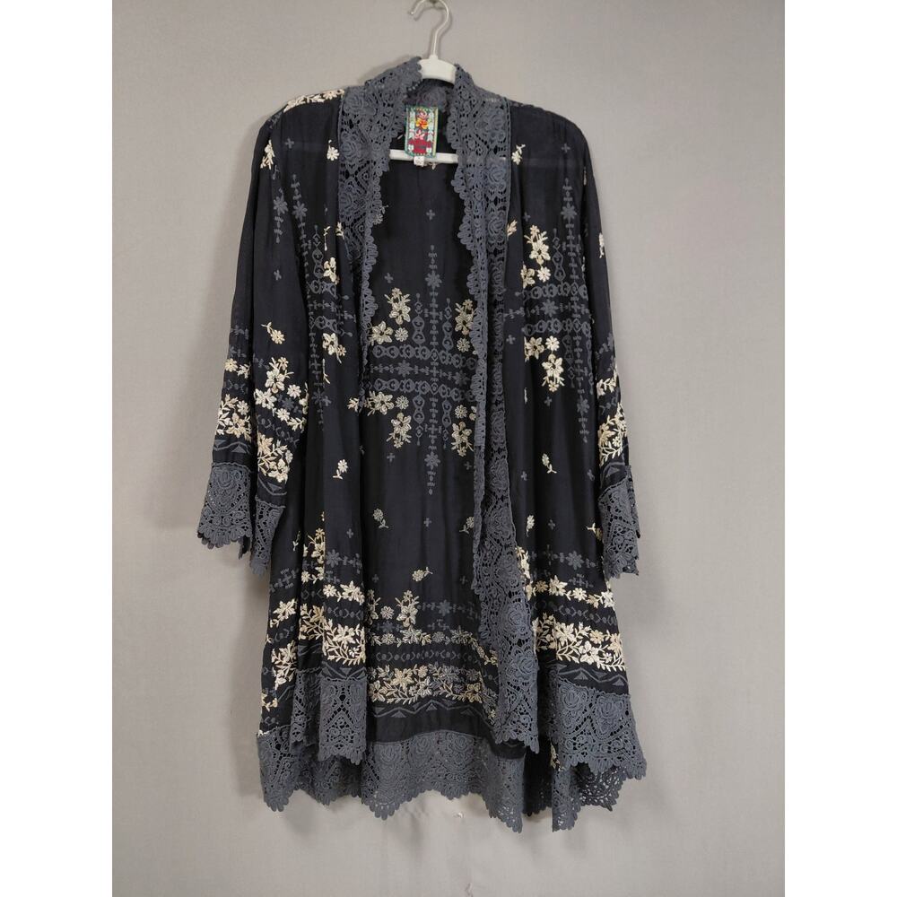 Johnny Was Black Floral Knit Lace Trim Embroidered Kimono Women Size XL - Picture 3 of 12